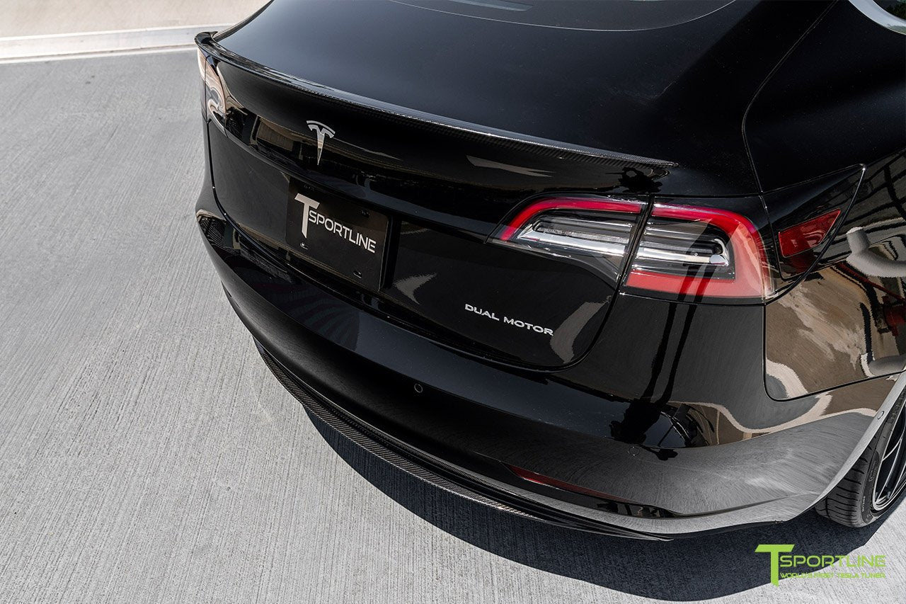 For 17-22 Tesla Model 3 Matte Black 3Pcs Rear Trunk Tailgate Spoiler Body  Kit