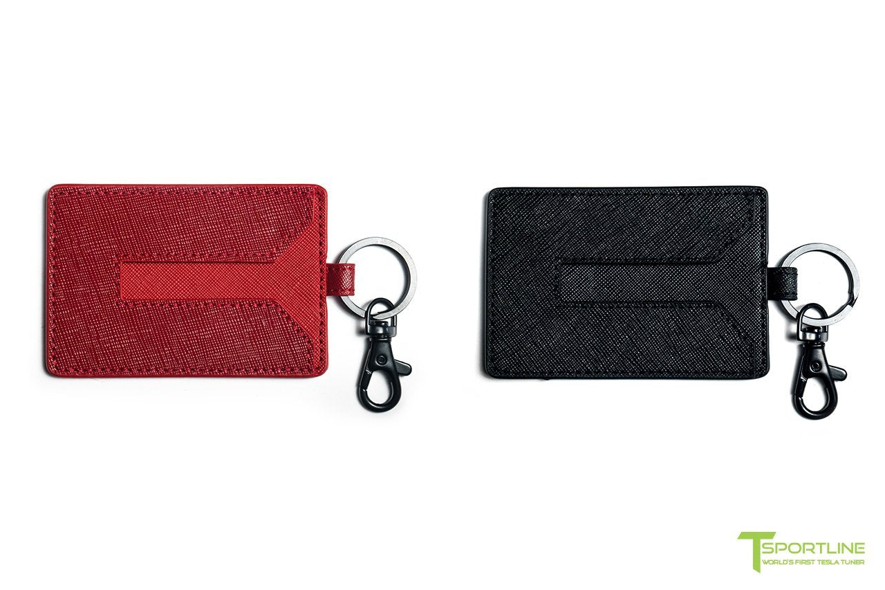 1EV Tesla Model S Long Range & Plaid Leather Key Card Holder (Set of 2) Black / Red