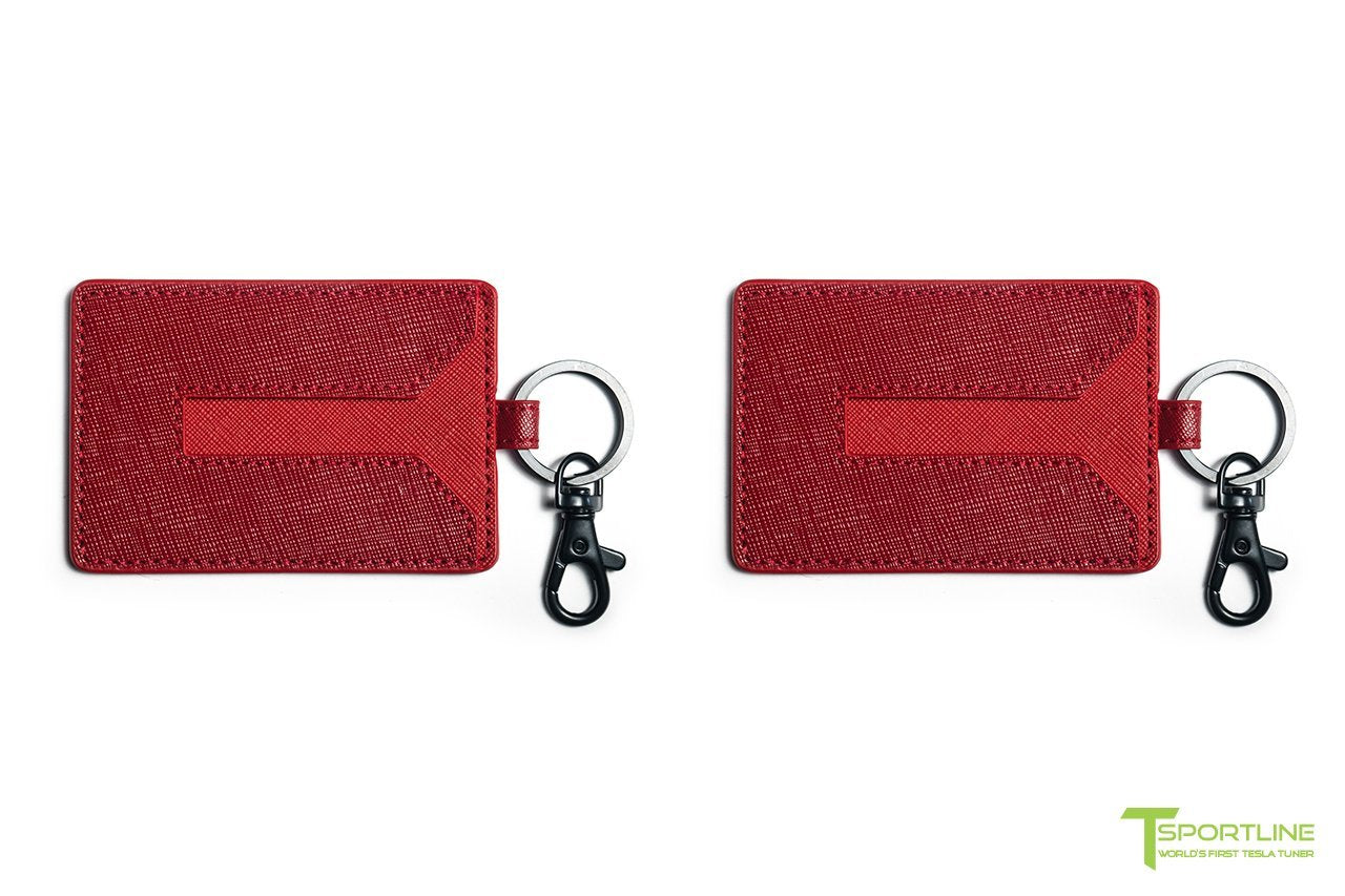 1EV Tesla Model 3 Leather Key Card Holder (Set of 2) Red / Red