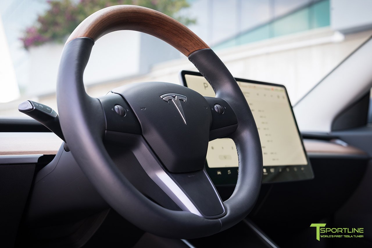 1EV Tesla Model 3 Open Pore Wood Steering Wheel