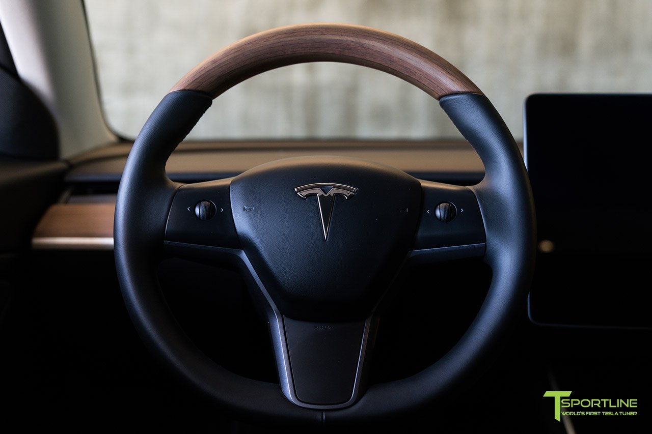 1EV Tesla Model 3 Open Pore Wood Steering Wheel