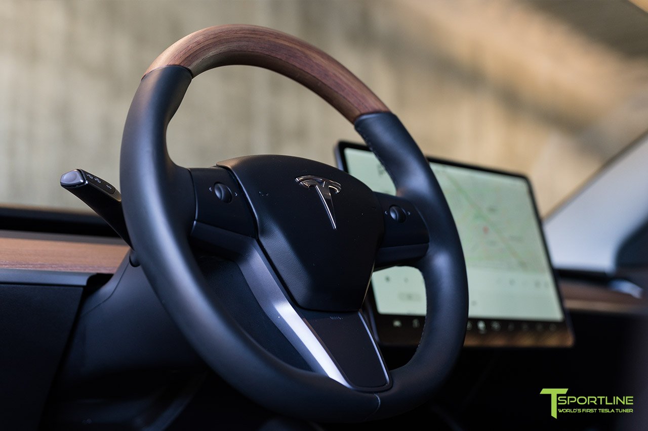 1EV Tesla Model 3 Open Pore Wood Steering Wheel